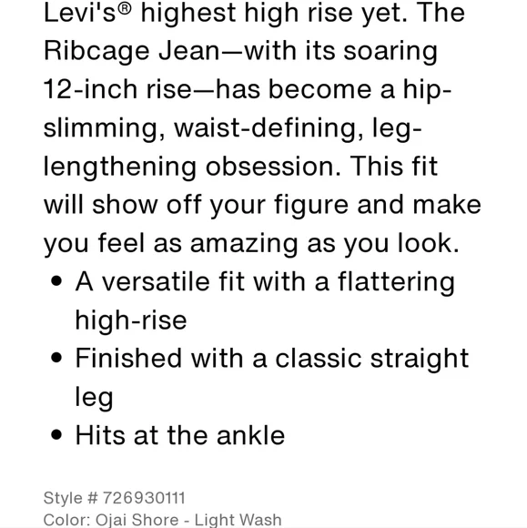 Levi's Ribcage Straight Ankle W29 L27 - Picture 4 of 7
